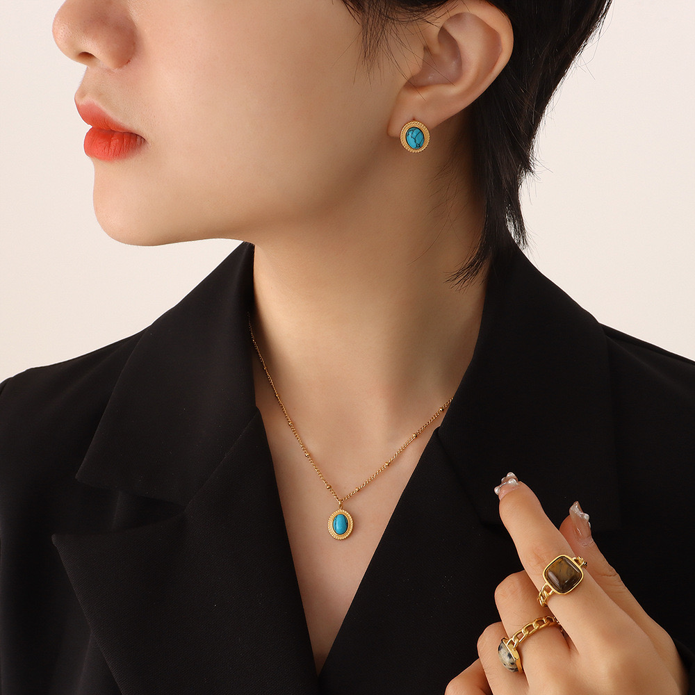 AROS LUX JOYAS BAÑO ORO 18K PELOTITAS PIEDRA CRISOCOLA - 3
