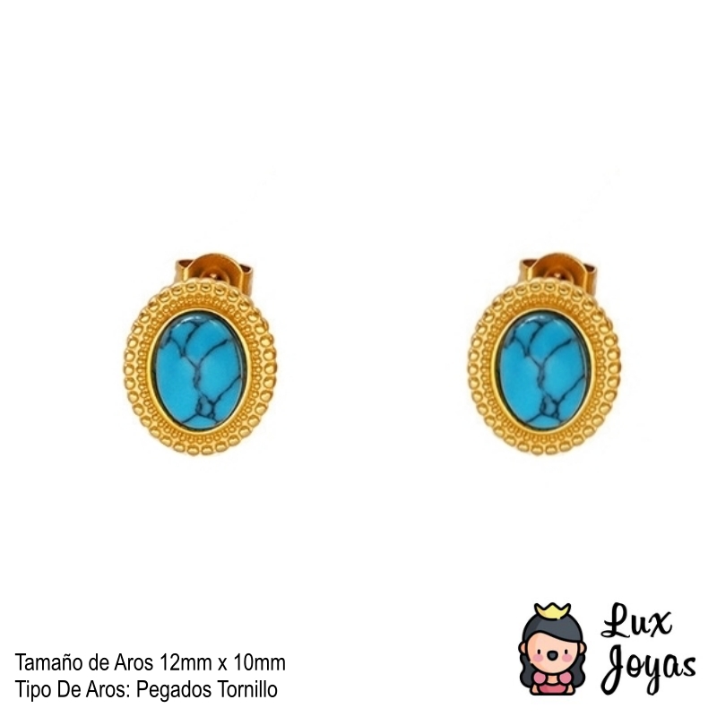 AROS LUX JOYAS BAÑO ORO 18K PELOTITAS PIEDRA CRISOCOLA - 4