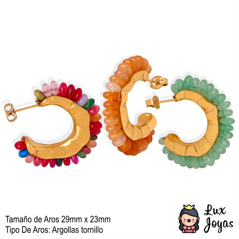 AROS LUX JOYAS BAÑO ORO 18K ARGOLLAS PIEDRECILLAS VARIAS - 5