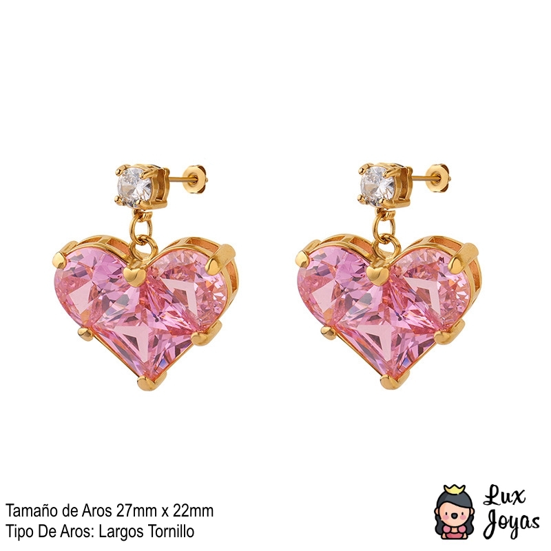 AROS LUX JOYAS BAÑO ORO 18K CORAZÓN ROSA FRANCIA - 5