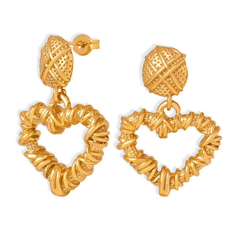 AROS LUX JOYAS BAÑO ORO 18K LARGOS CORAZÓN ENREDADO - 1