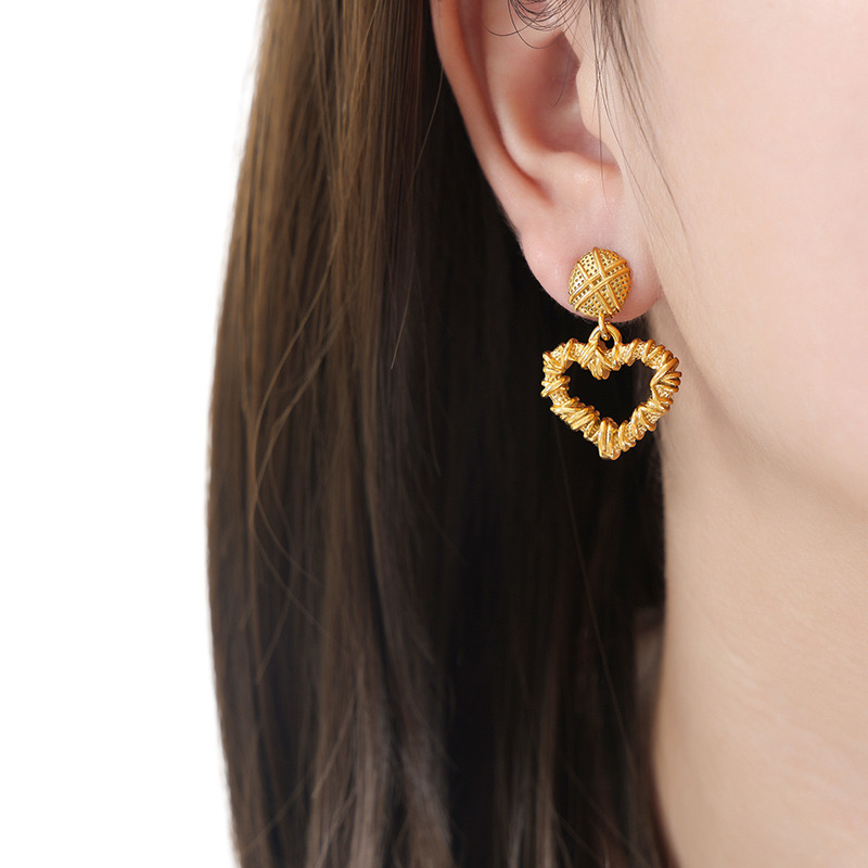 AROS LUX JOYAS BAÑO ORO 18K LARGOS CORAZÓN ENREDADO - 3