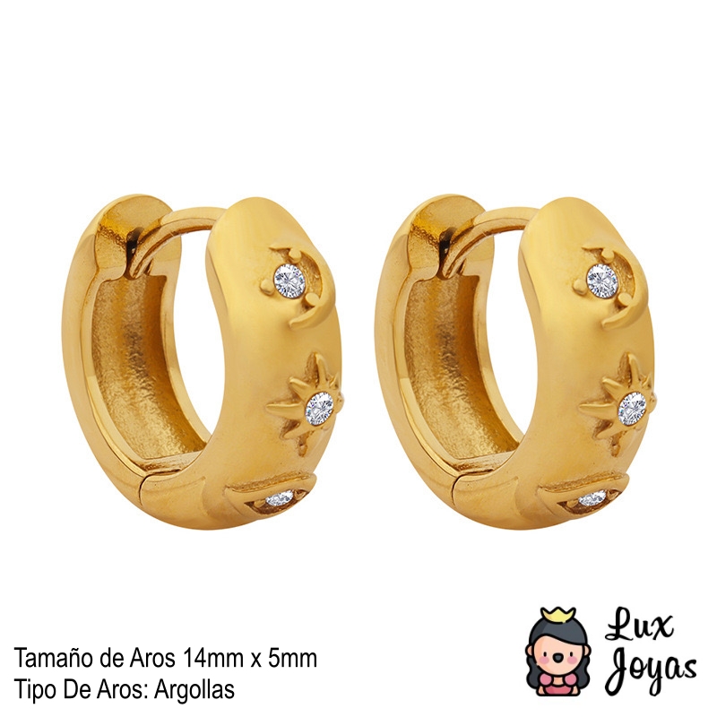 AROS LUX JOYAS BAÑO ORO 18K ARGOLLA LUNA SOL OJO - 4