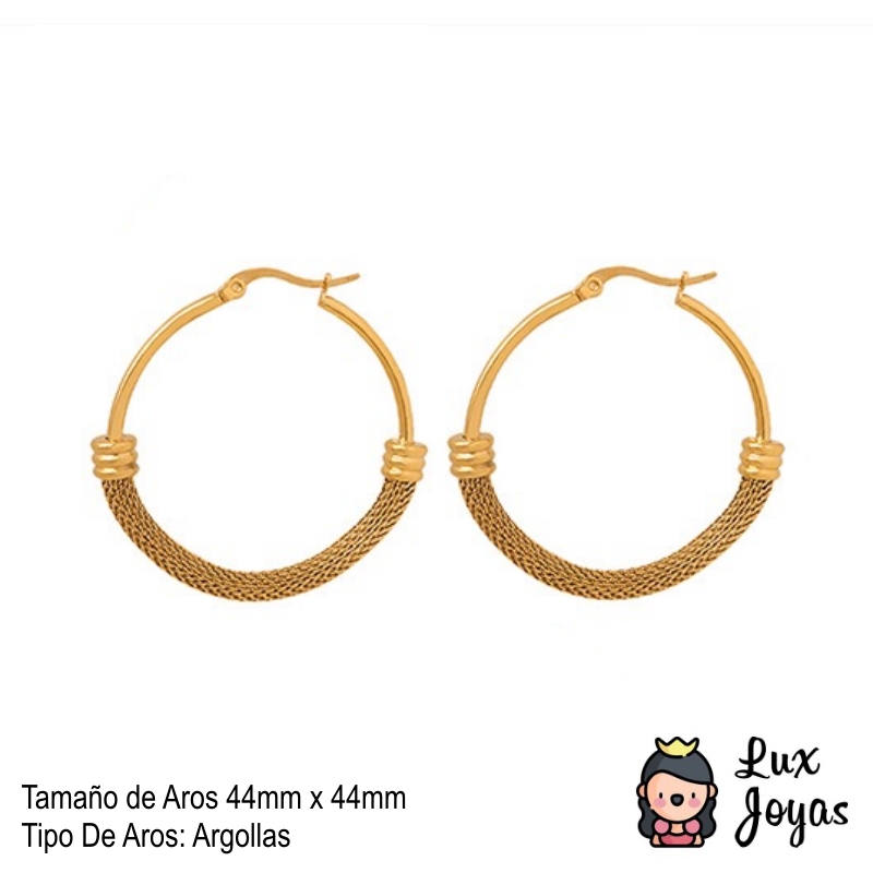 AROS LUX JOYAS BAÑO ORO 18K ARGOLLAS MALLA - 5