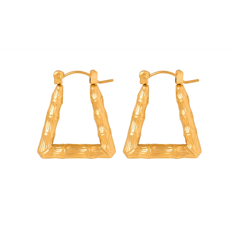 AROS LUX JOYAS BAÑO ORO 18K ARGOLLAS BAMBOO TRIANGULAR - 1