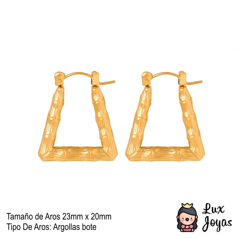AROS LUX JOYAS BAÑO ORO 18K ARGOLLAS BAMBOO TRIANGULAR - 4