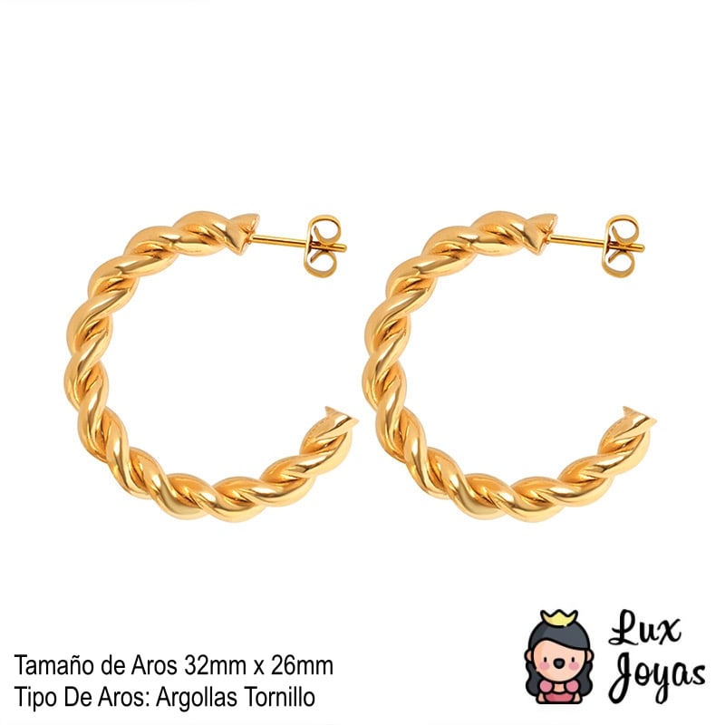 AROS LUX JOYAS BAÑO ORO 18K ARGOLLAS ENTORCHADOS L - 4
