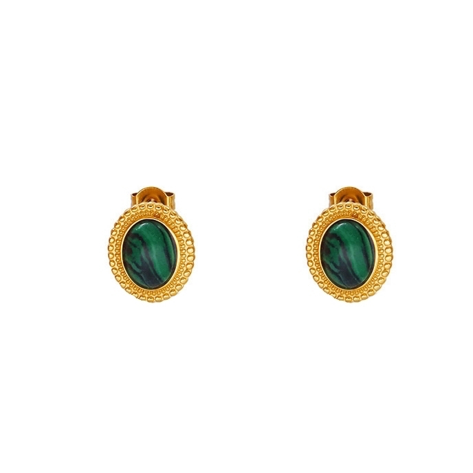 AROS LUX JOYAS BAÑO ORO 18K PELOTITAS PIEDRA MALAQUITA - 1