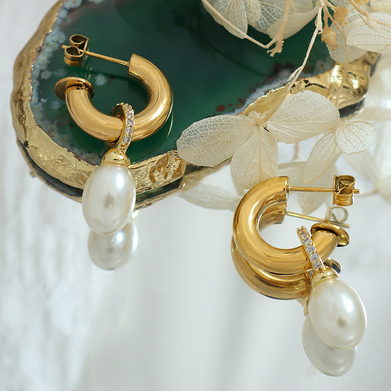 AROS BAÑO ORO 18K ARGOLLAS TUBO PERLA BRILLITOS - 2