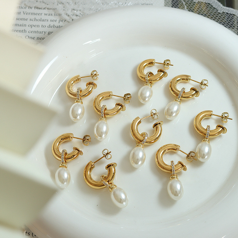 AROS BAÑO ORO 18K ARGOLLAS TUBO PERLA BRILLITOS - 3