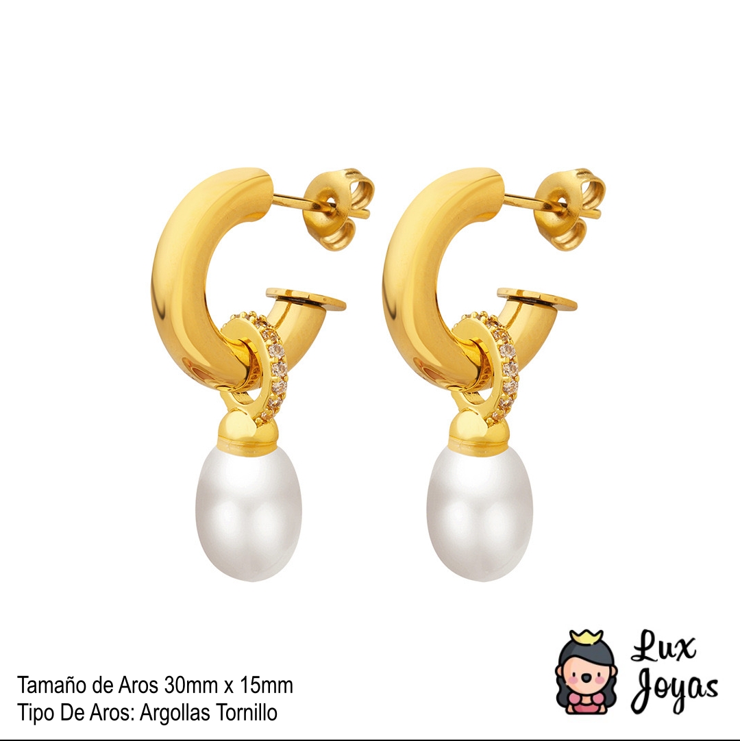 AROS BAÑO ORO 18K ARGOLLAS TUBO PERLA BRILLITOS - 5