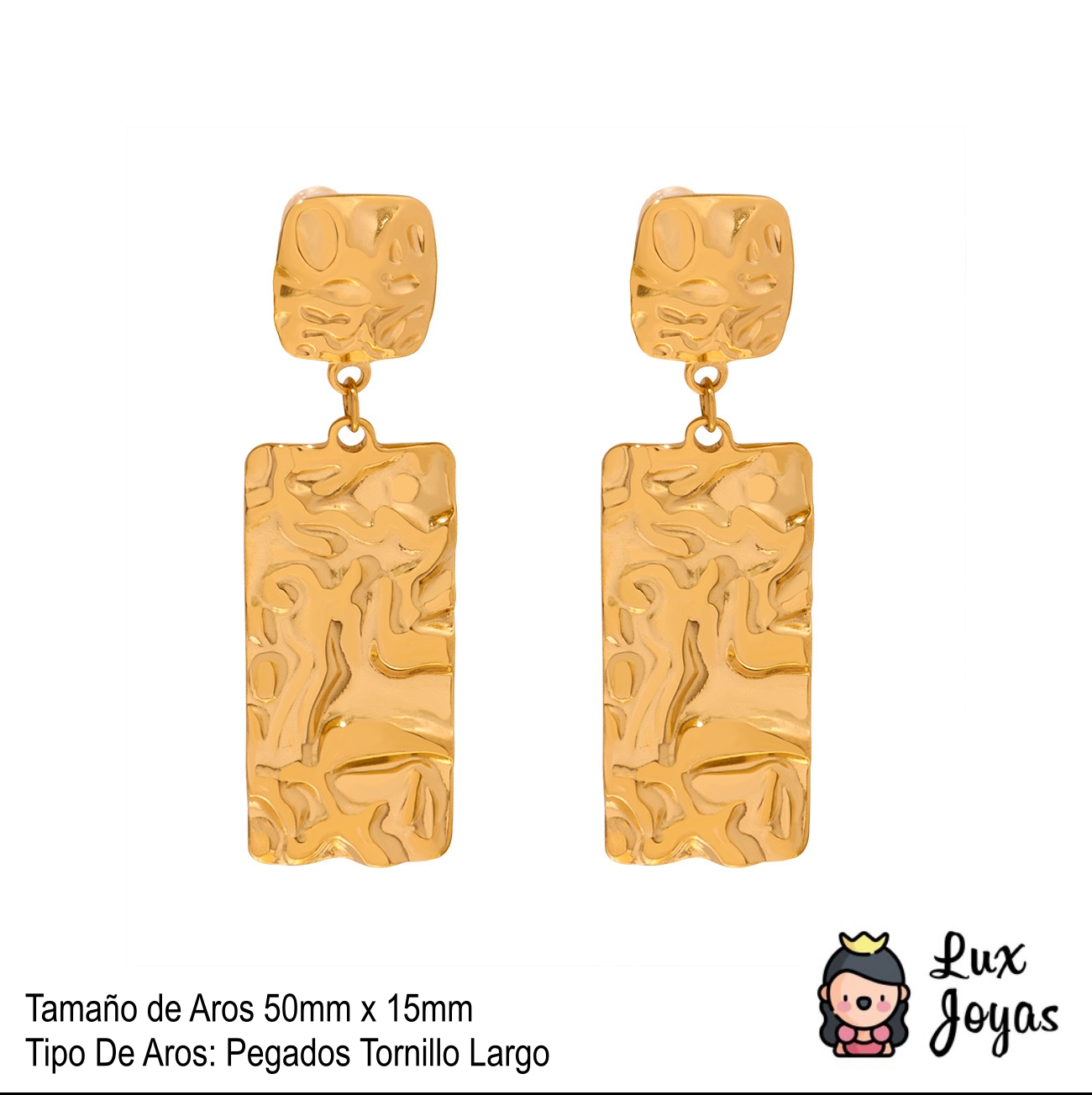AROS LUX JOYAS BAÑO ORO 18K CUADRA RECTAN ARRUG - 5