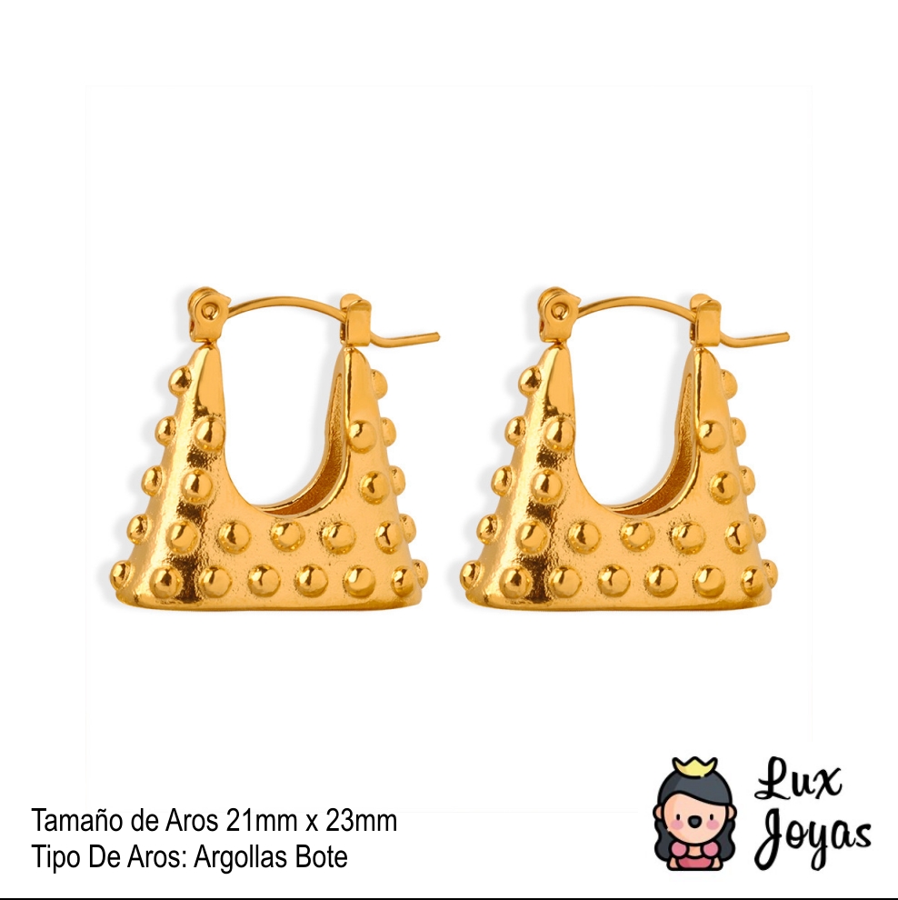 AROS LUX JOYAS BAÑO ORO 18K BOTE TRAPEC PUNTITOS - 5