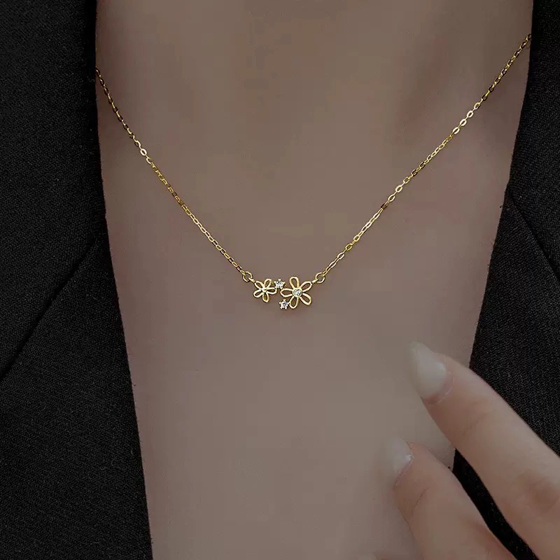 COLLAR PLATA 925 BAÑO ORO FLOR BRI X2 - 1