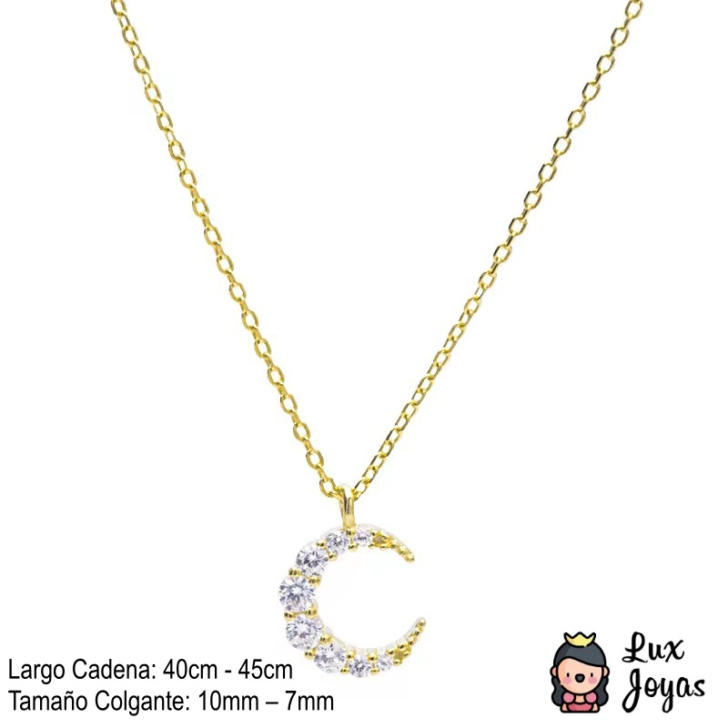 COLLAR PLATA 925 BAÑO ORO LUNA BRILLITOS - 2