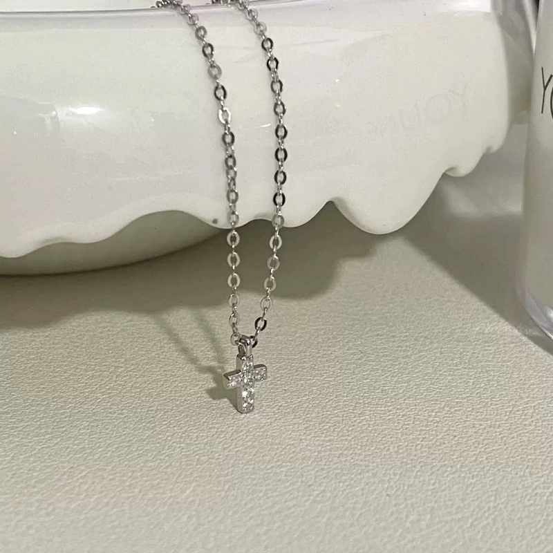 COLLAR PLATA 925 CRUZ BRILLITOS - 1