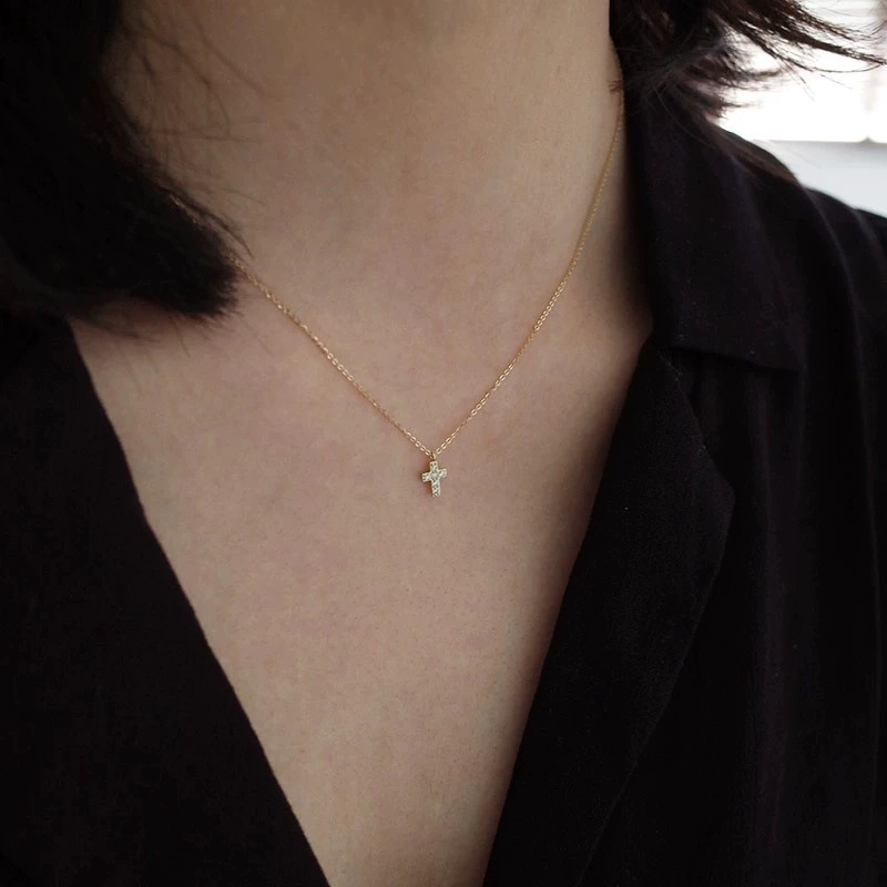COLLAR PLATA 925 BANO ORO CRUZ BRILLITOS