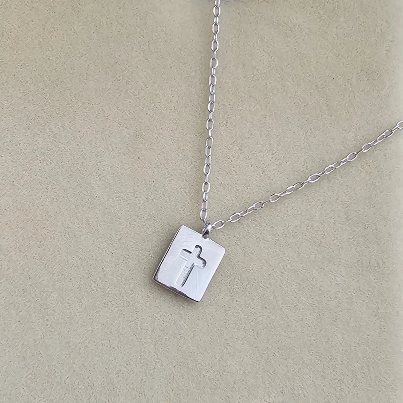 COLLAR PLATA 925 CRUZ PLACA - 1