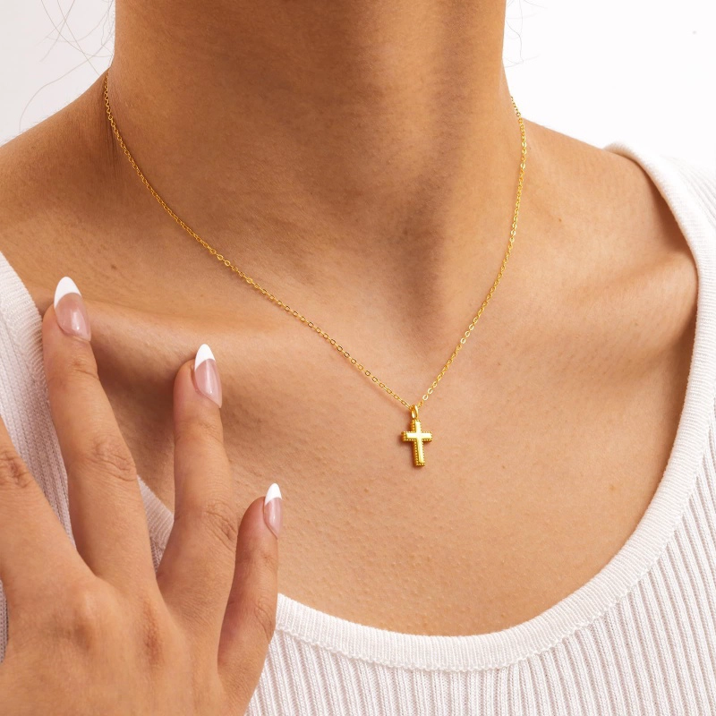 COLLAR PLATA 925 BANO ORO CRUZ DIS