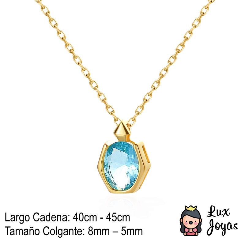 COLLAR PLATA 925 BAÑO ORO OVA AQUAMARINA - 2