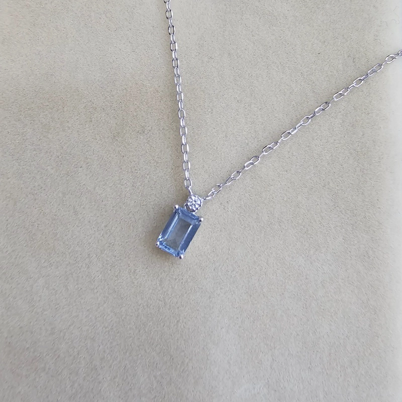 COLLAR PLATA 925 RECT AQUAMARINA - 1