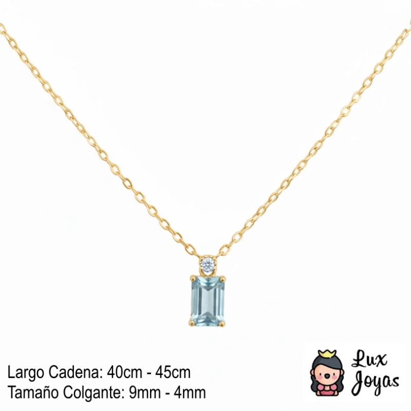 COLLAR PLATA 925BAÑO ORO  RECT AQUAMARINA - 2