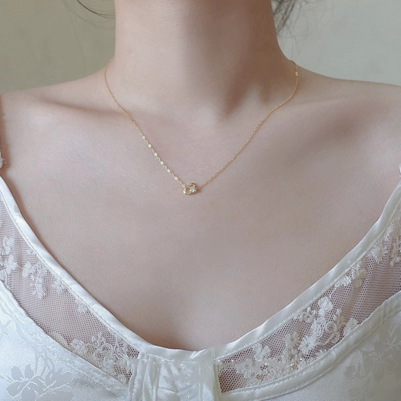 COLLAR PLATA 925 BAÑO ORO CORAZON PUNTO LUZ - 1
