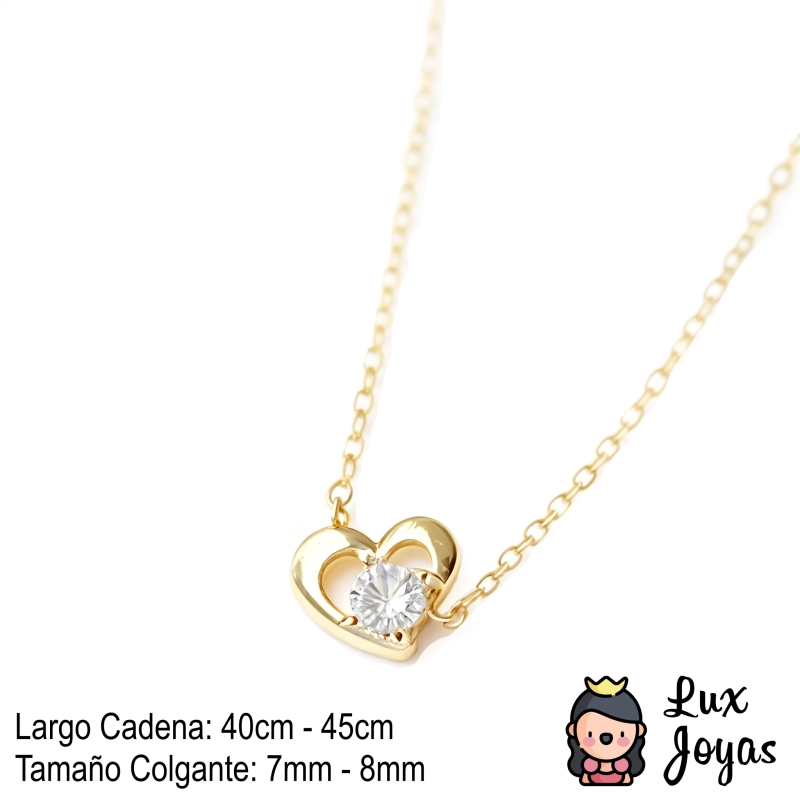 COLLAR PLATA 925 BAÑO ORO CORAZON PUNTO LUZ - 2