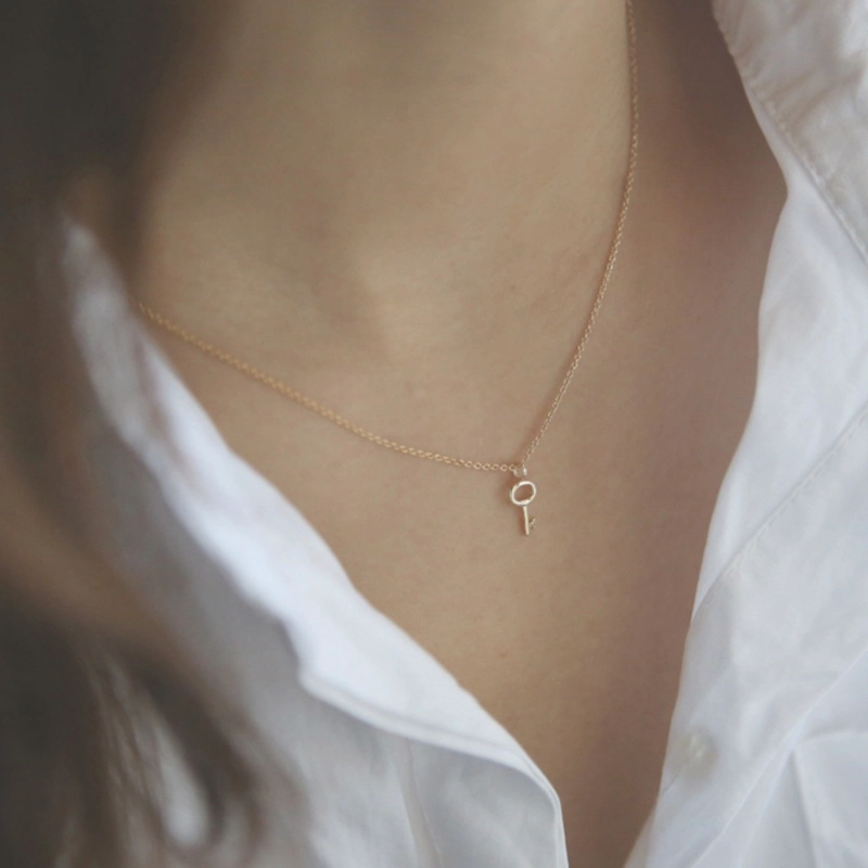 COLLAR PLATA 925 BAÑO ORO LLAVE S LISA - 1