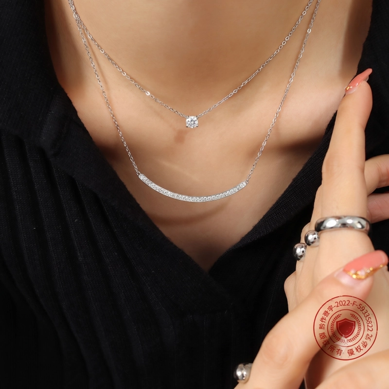 COLLAR LUX JOYAS BAÑO ORO BLANCO PUNTO DE LUZ SONRISA CIRCONES - 1