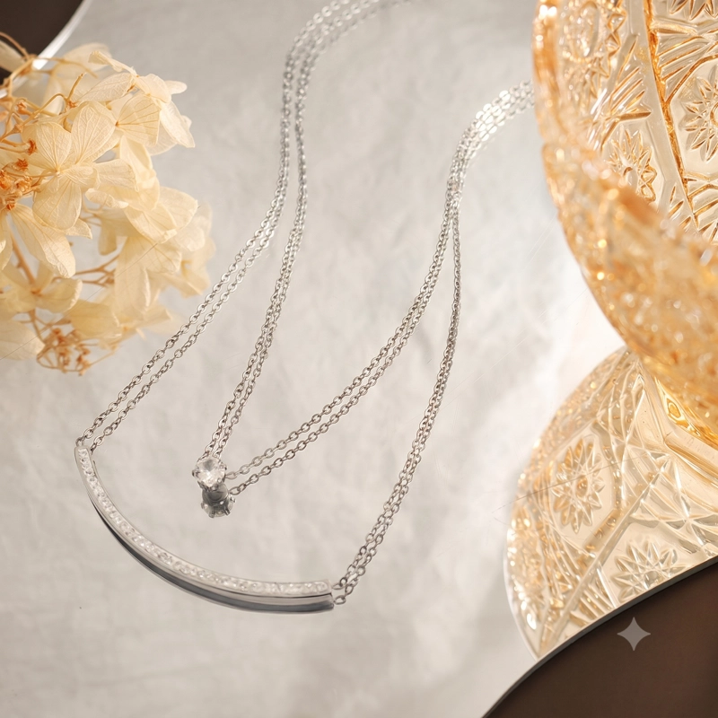 COLLAR LUX JOYAS BAÑO ORO BLANCO PUNTO DE LUZ SONRISA CIRCONES - 2