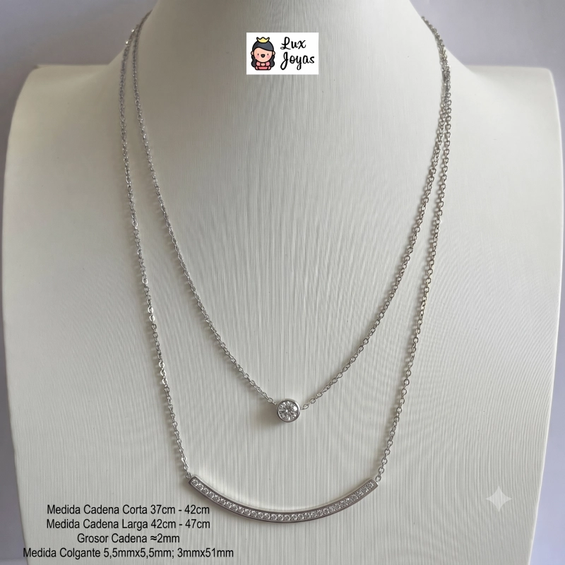 COLLAR LUX JOYAS BAÑO ORO BLANCO PUNTO DE LUZ SONRISA CIRCONES - 3