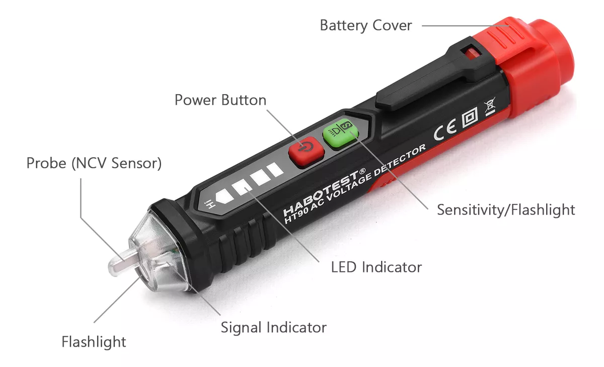 LAPIZ DETECTOR VOLTAJE 12V / 48V~1000V AC CON LINTERNA HT90 HABOTEST - 2