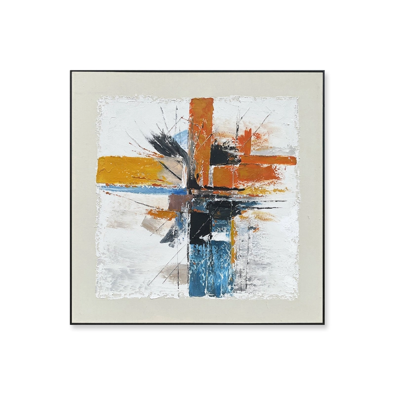 CUADRO DECORATIVO ABSTRACTO PINTADO A MANO IMPACTO CROMATICO I 101.5X101.5 CM - 1