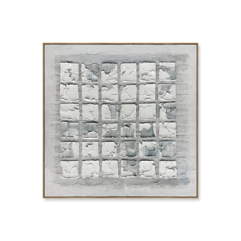 CUADRO DECORATIVO ABSTRACTO PINTADO A MANO ESTRUCTURA NORDICA 80X80 CM - 1