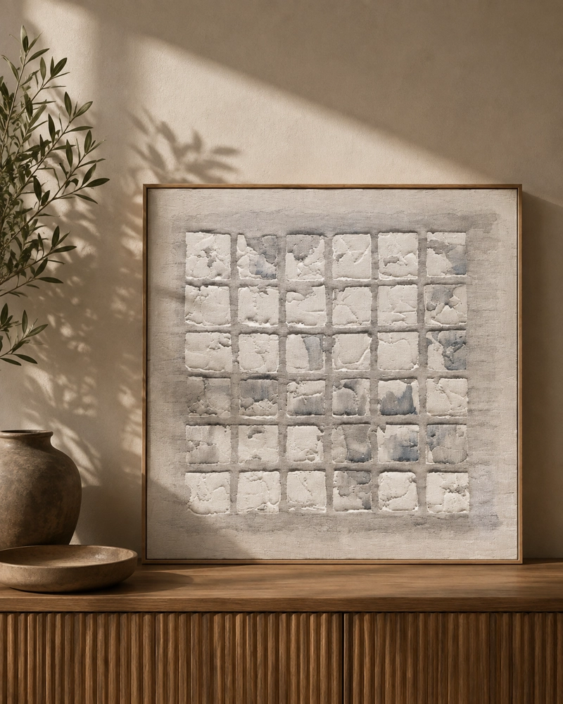 CUADRO DECORATIVO ABSTRACTO PINTADO A MANO ESTRUCTURA NORDICA 80X80 CM - 2