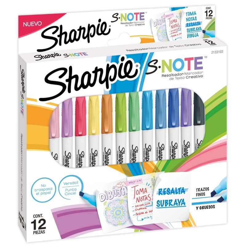 MARCADOR SHARPIE S-NOTE 12 COLORES - 1