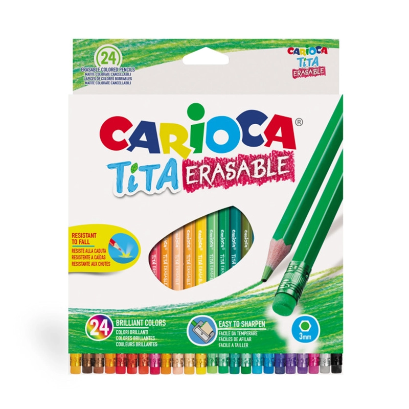 LÁPICES DE COLORES CARIOCA HEXAGONAL BORRABLE 24 UNIDADES - 1