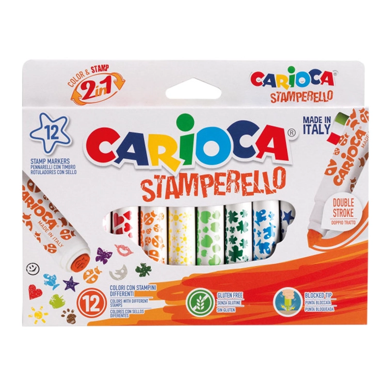 PLUMONES CARIOCA STAMPERELLO DOBLE PUNTA CON SELLO 12 COLORES - 1