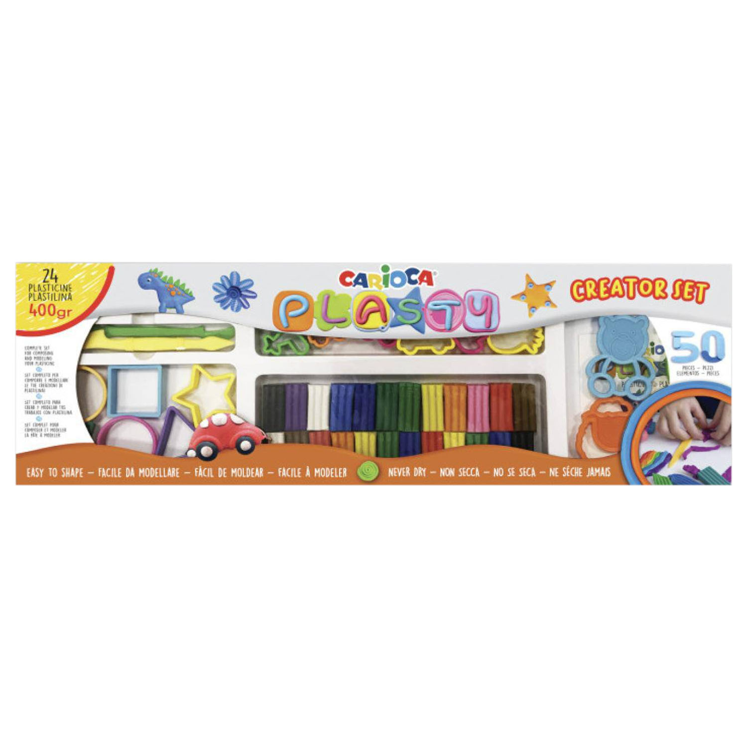 PLASTICINA CARIOCA 12 COLORES 400GR + HERRAMIENTAS DE MOLDE - 3