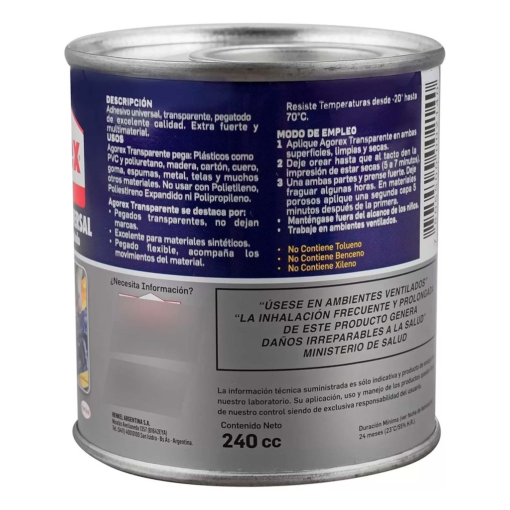 ADHESIVO DE CONTACTO AGOREX TRANSPARENTE (1/16 GALON) 240CC - 2