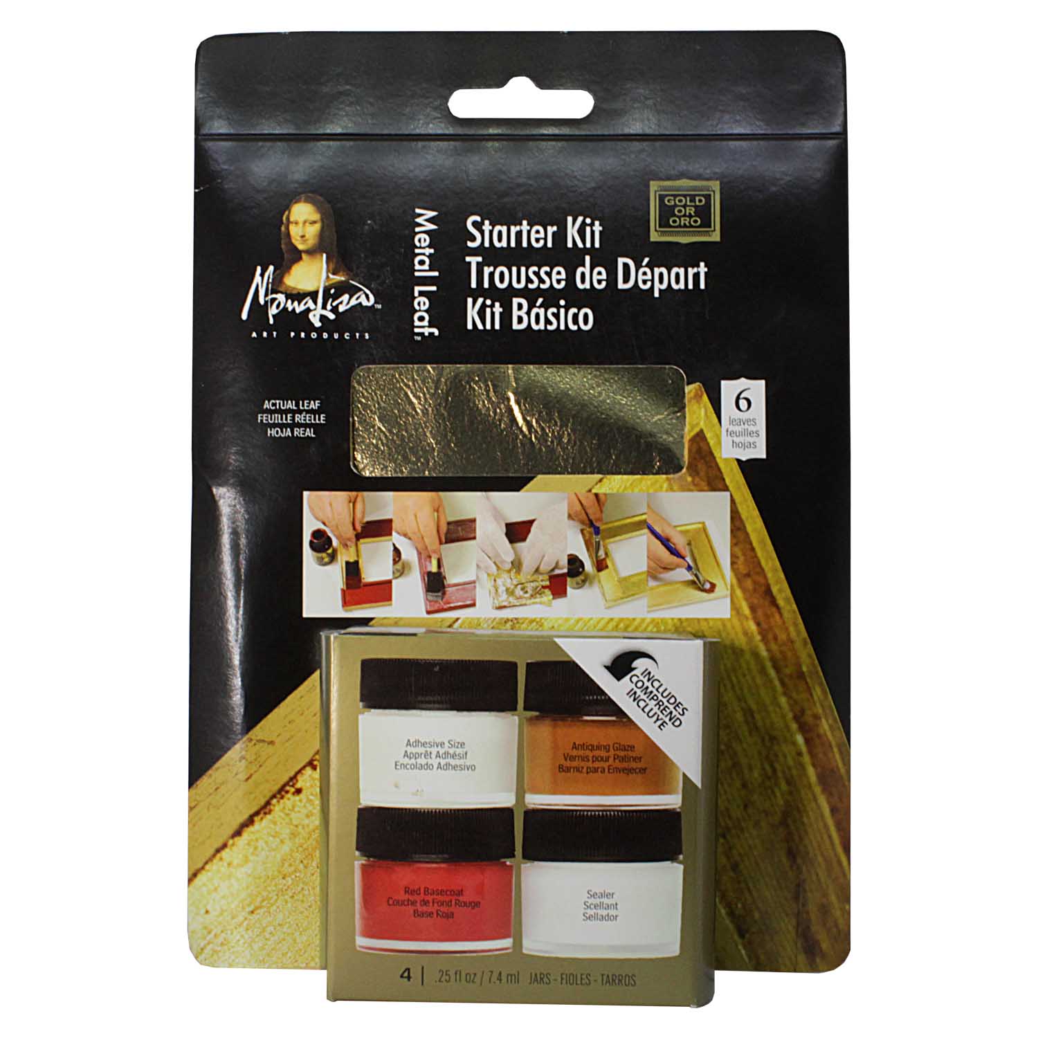 KIT BÁSICO SPEEDBALL DE PAN DE ORO MONA LISA. 6 HOJAS + 4 FRASCOS - 1