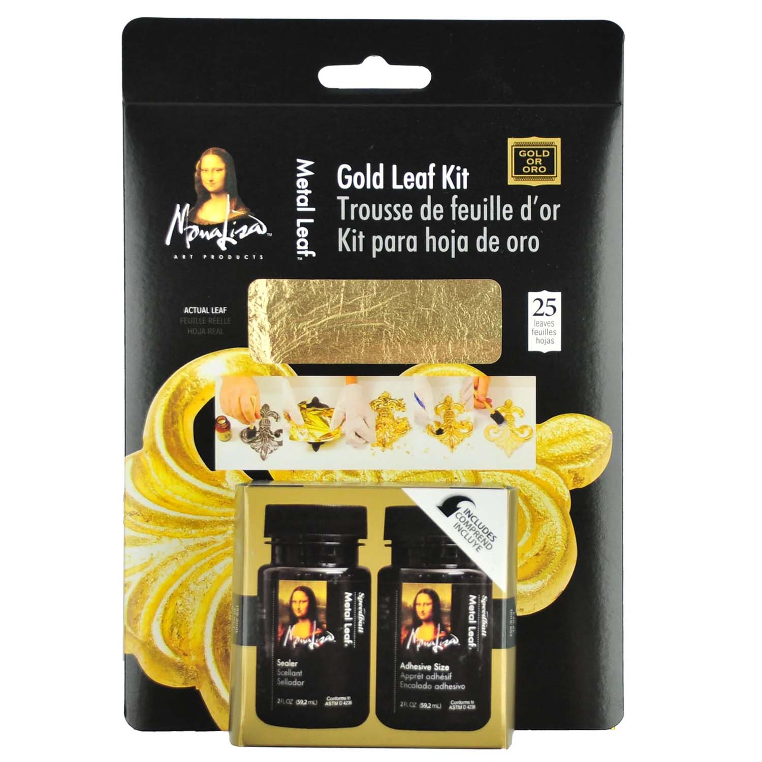 KIT 25 HOJAS SPEEDBALL PAN DE ORO + ADHESIVO 59ML Y SELLADOR - 1