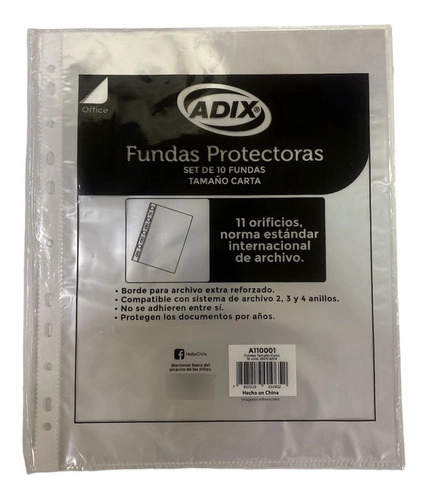 FUNDA PLASTICA TRANSPARENTE ADIX PARA ARCHIVADOR CARTA(10UD) - 1