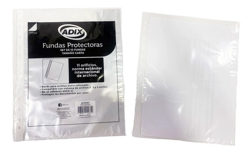 FUNDA PLASTICA TRANSPARENTE ADIX PARA ARCHIVADOR CARTA(10UD) - 2