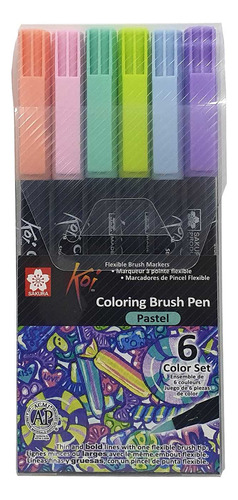 SET PLUMONES ACUARELABLES SAKURA KOI BRUSH 6 COLORES PASTEL - 1