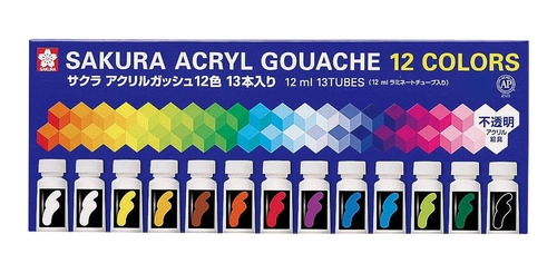 SET SAKURA DE 12 ACRÍLICOS GOUACHE TUBOS 12ML - 1