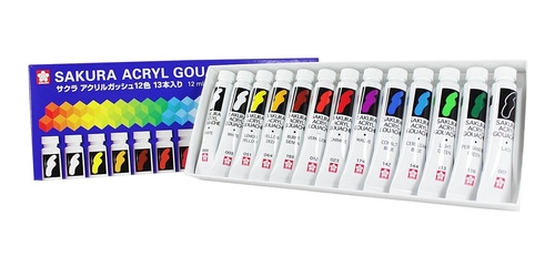 SET SAKURA DE 12 ACRÍLICOS GOUACHE TUBOS 12ML - 2
