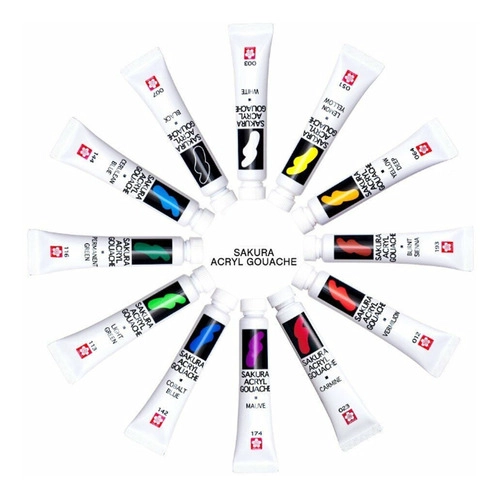 SET SAKURA DE 12 ACRÍLICOS GOUACHE TUBOS 12ML - 4