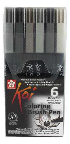 SET DE TIRALÍNEA SAKURA PLUMONES ACUARELABLES KOI BRUSH 6 COLORES GRISES - 1
